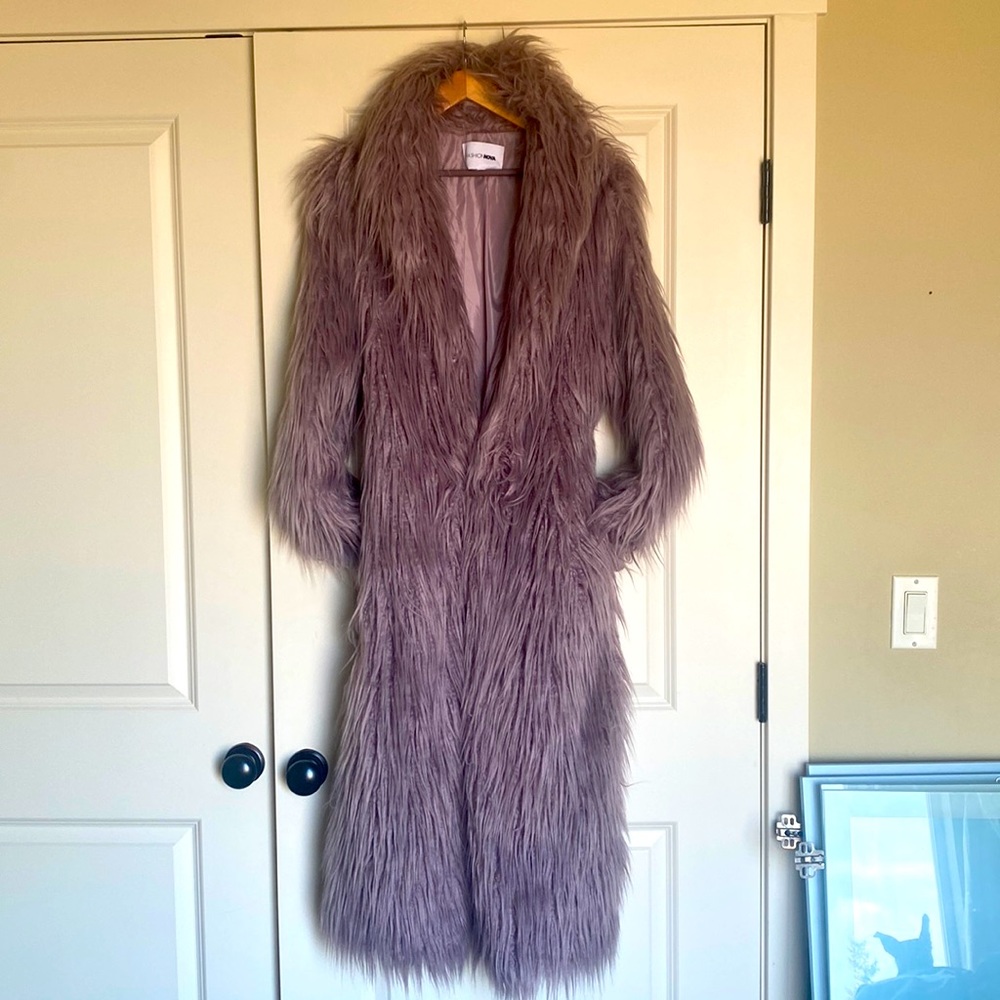 Fashion Nova Faux Fur Long Coat, Wmns, Purple, Medium